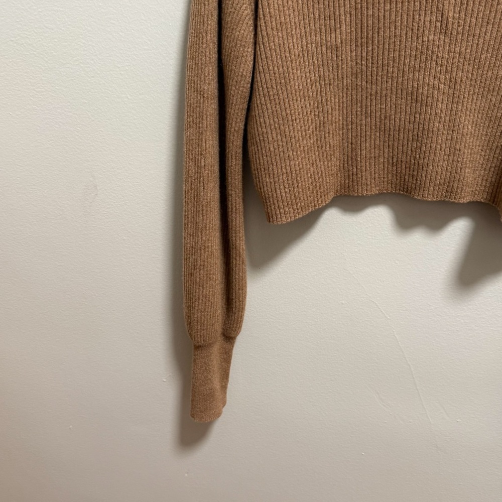 Reformation cropped cashmere sweater camel tan ribbed knit turtleneck spring XS - Picture 5 of 10